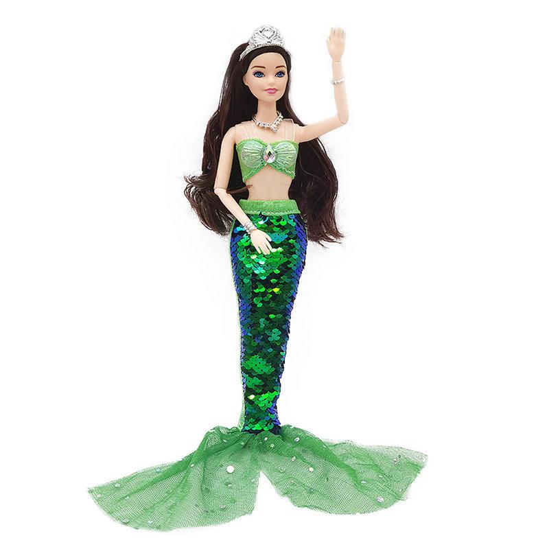 Topmix Girls 11 Inch Mermaid Doll Full Set Multi Joints Movable 30Cm Height Doll With Sequin Skirt Suit Dress Up Toys