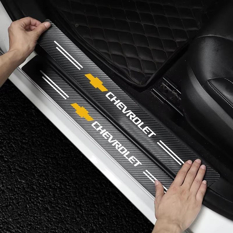 NIM7 4-Piece Carbon Fiber Look Door Sill Protectors for Chevrolet Silverado Impala Malibu Cruze etc Scratch Resistant,Easy Install
