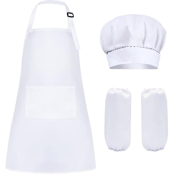 Chef Apron Set with Hat Sleeve Outfit Costume Toddler Adjustable Aprons Cooking Baking Painting