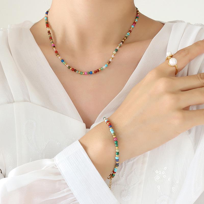 Bohemian Minimalist Seven-Color Natural Stone Beaded Necklace for Women