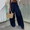 Женские повседневные брюки со средней посадкой и эластичной резинкой на талии, широкие брюки, однотонные спортивные свободные брюки длиной до пола, летние брюки
