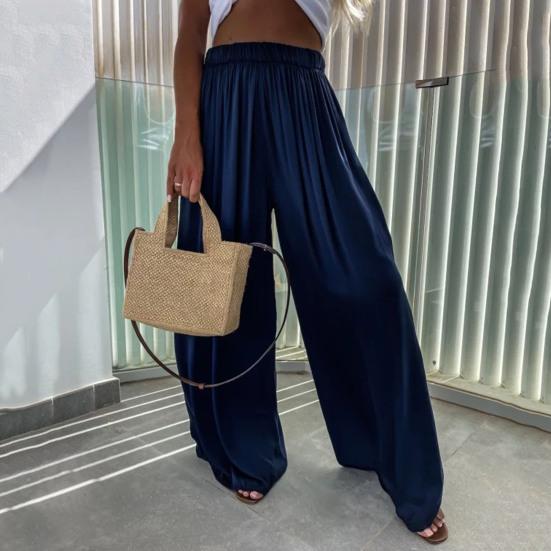 Женские повседневные брюки со средней посадкой и эластичной резинкой на талии, широкие брюки, однотонные спортивные свободные брюки длиной до пола, летние брюки