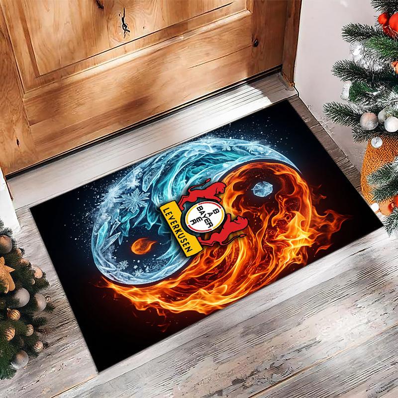 Bayer Leverkusen Football Print Crystal Velvet Rug, Comfortable Water Absorbent Non Slip Indoor Floor Carpet
