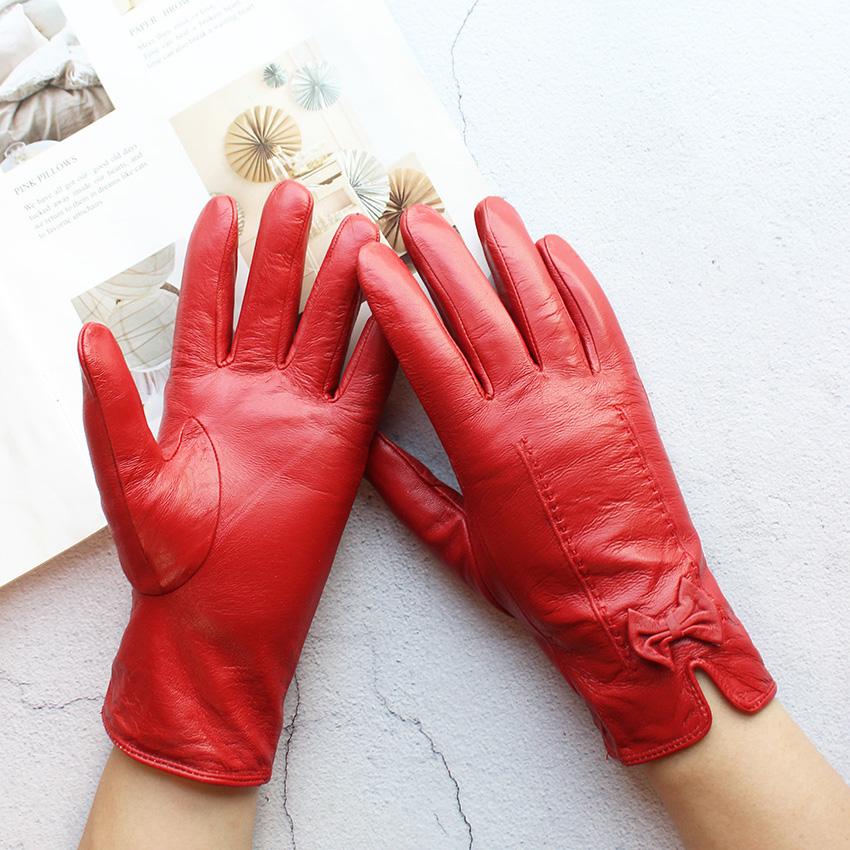 Vinter Varm Farge Lærhansker Dame Saueskinn Fløyelsfôr Mote Stripete Stil Vindtette Kjørehansker