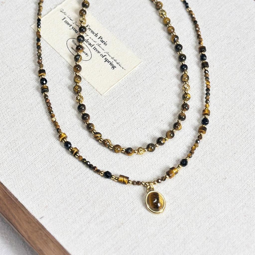 Tiger Eye & Freshwater Pearl Beaded Necklace - Autumn/Winter Style with Titanium Steel Chain