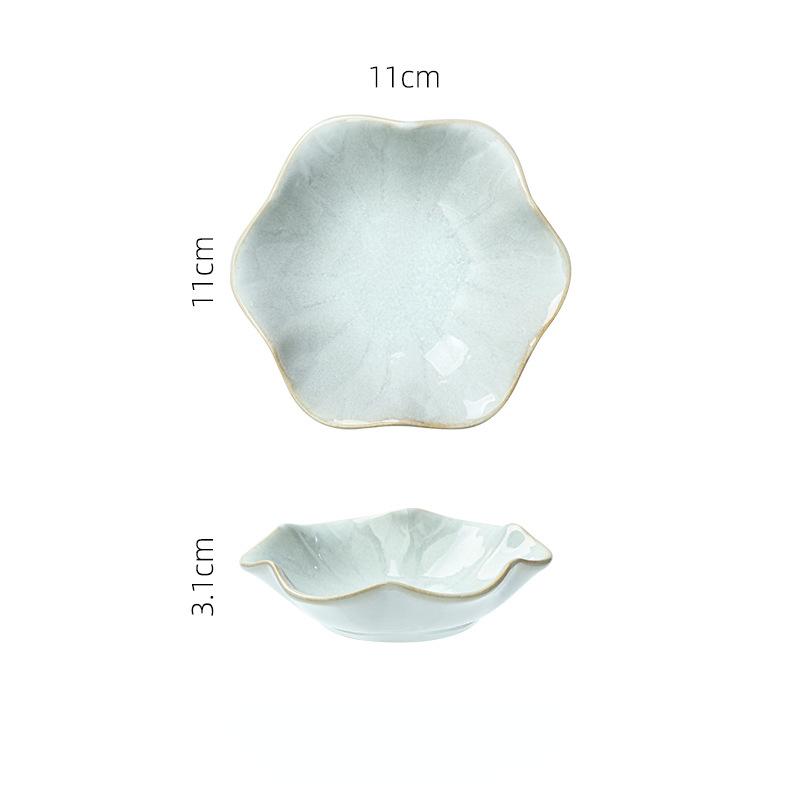 Japanisch Haushalt Kreativ Retro Dippschale Würze Keramik Ofenbrand Lotusblume Lotusblatt Bunt