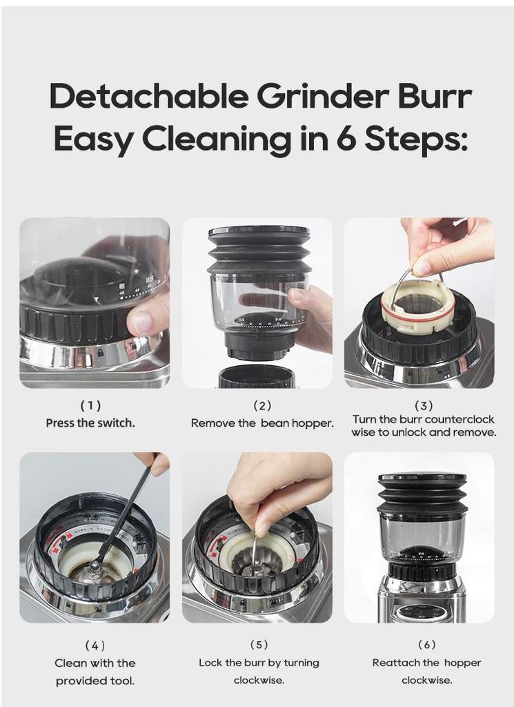 HiBREW G7 Electric Coffee Grinder, 48 Grind Settings, Anti-Static Technology, Stainless Steel Conical Burr, Compatible with 51/54/58mm Portafilters