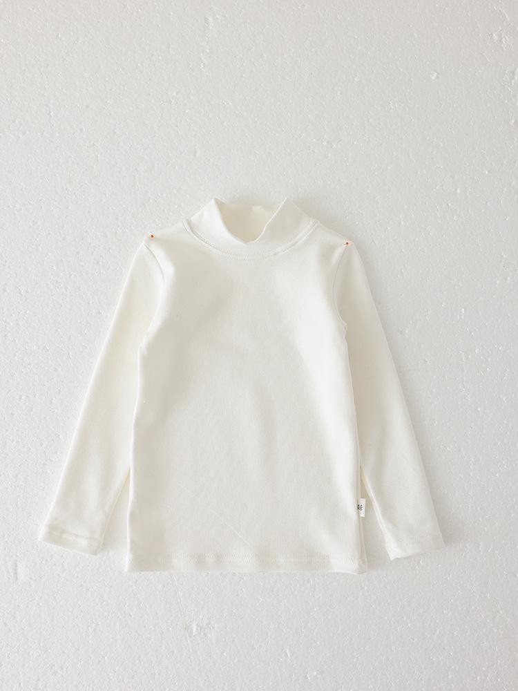 Children's Double-Sided Brushed Cotton Pullover: Semi-High Neck, Long Sleeve, Versatile Plain Color Perfect for Spring and Autumn.