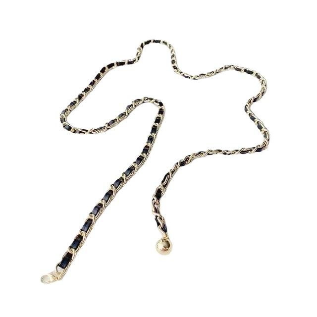 Metal Chain Waist Chain for Women In Summer with Denim Elegant Dress Decoration Accessories Knitted Leather Small Fragrance Belt