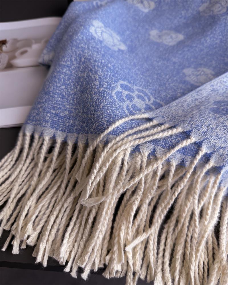 2025 New Camellia Imitation Cashmere Pashmina Shawl Lady Wrap Warm Winter Scarves Long Tassel Female Foulard Hijab Stoles Scarf