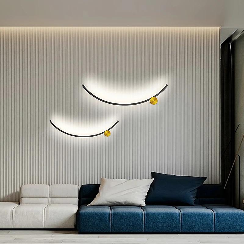 Modern Led Wall Lamp Curved Line Wall Sconce Bedroom Bedside Stairs Living Dining Room Background Wall Decor Lighting Fixture
