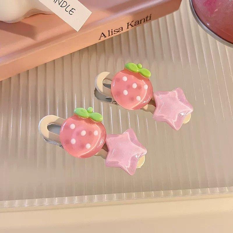 Cute Peach Girl Hairpin Women's Sweet Strawberry Star Hairpin Side Bangs Duckbill Hairpin Hair Accessory