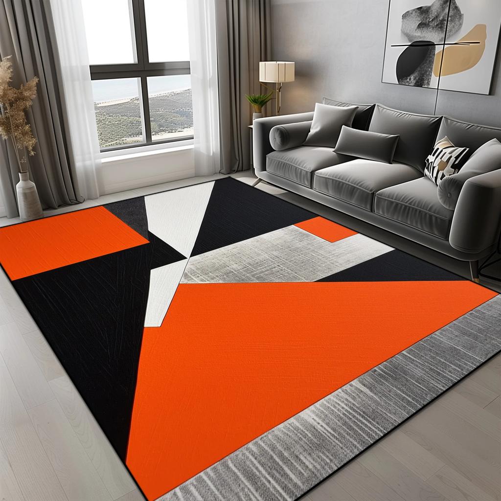 Modern Geometric Area Rug Orange Grey Triangle Block Print Soft Non Slip Carpet for Living Room Bedroom Decor