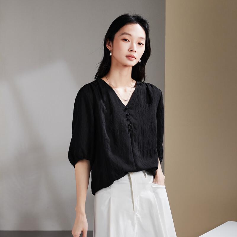 SOFSIL 2026 Summer V-Neck Puff Sleeve Blouse L