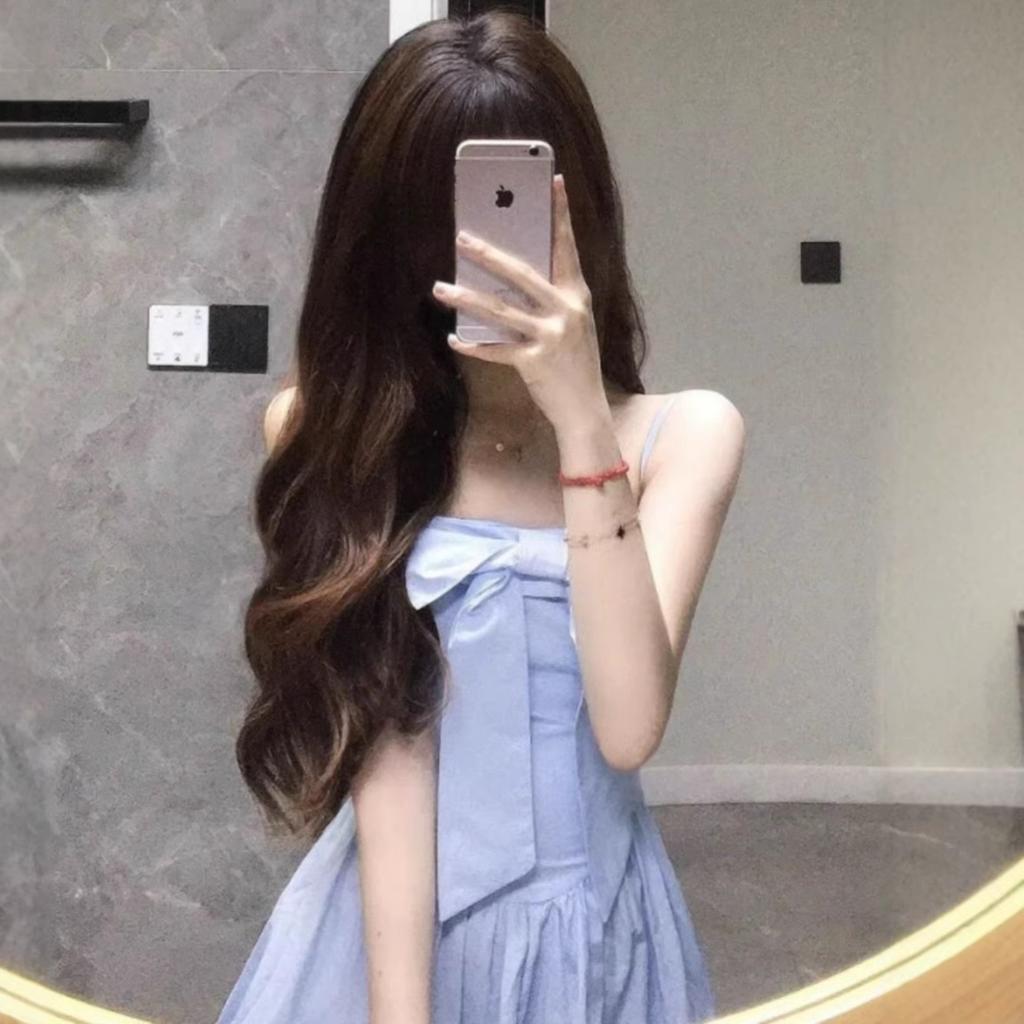 First Love Pure Chic Beautiful Atmosphere Skirt Pure Desire Wind Bow Suspender Dress Temperament Waist Long Dress