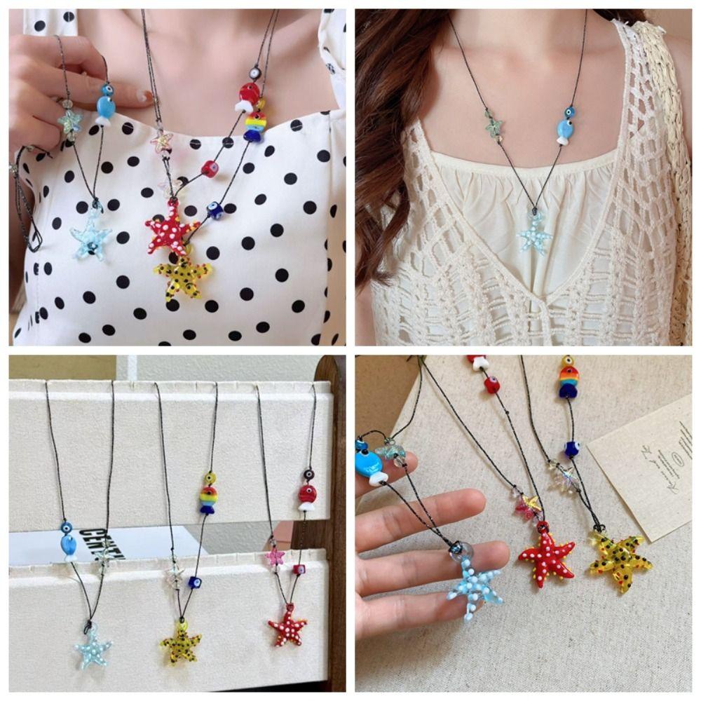 Bohemian Ceramic Fish Pendant Starfish Boho Ethnic Necklace Fish Starfish Necklace  Girls