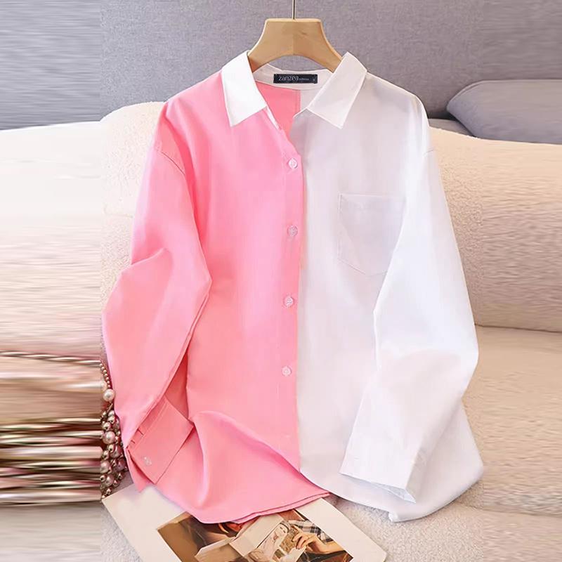 ZANZEA Women Autumn Fashion Long Sleeve Colorblock Pocket Decorated Shirts