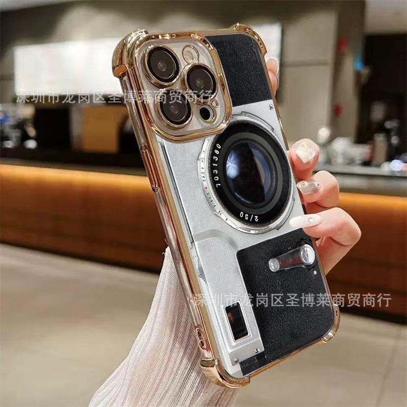 Retro Camera for iPhone17 Mobile Phone Case, Four Corners Anti-drop Airbag 16promax Lens Film 15 Protective Case