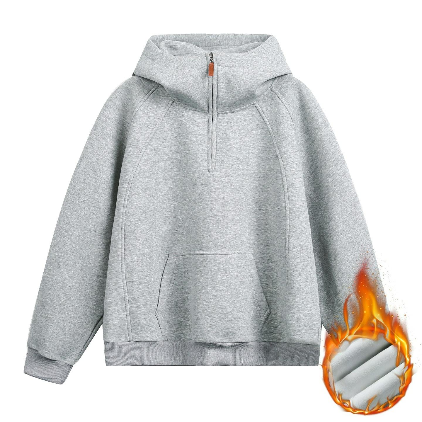 

Three-dimensional Split Half-zipper Heavy Hooded Sweater Men s Autumn and Winter Style Texture Thickened Half-high Collar Solid Color Hoodie Jacket XXL сірий