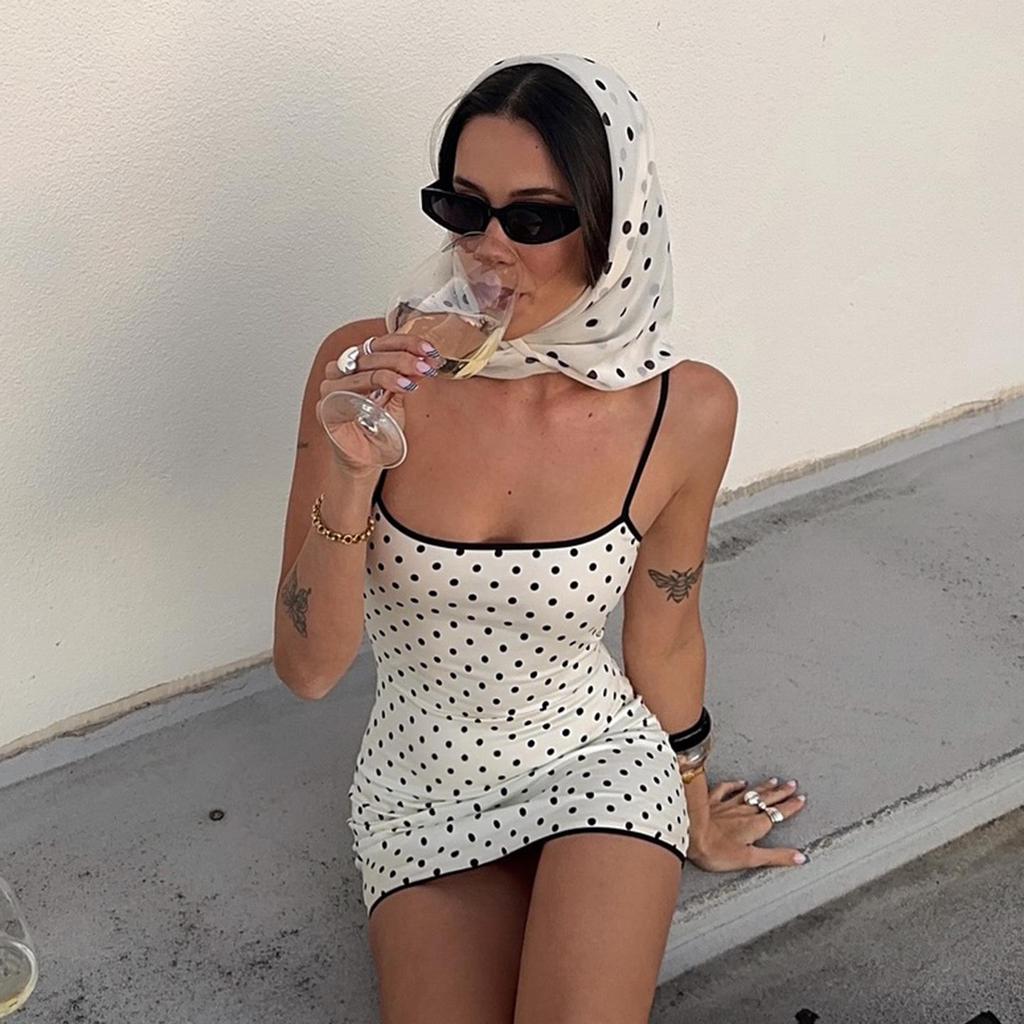 European & American 2026 Spring/Summer Women's Black Polka Dot Mini Dress - Fashionable, Elegant, and Classic.