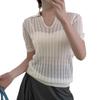 Lapel hollow design knitted sweater short-sleeved women's summer new simple and versatile thin top thin