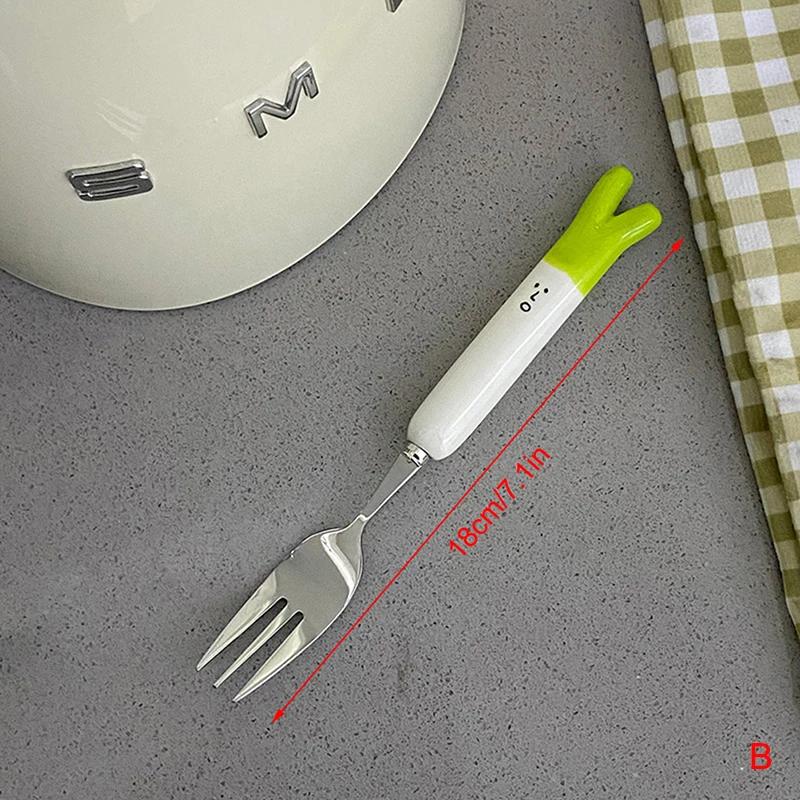 

Creative Stainless Steel Scallion Spoons Forks Tableware Storage Portable Household Dining Cute Cake Dessert Spoon Practical New