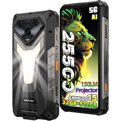 Rugged 5G Smartphone Ulefone Armor 34 Pro 32GB+512GB 6.95" 25500mAh Unbreakable Portable Phone with Projector Dual SIM/NFC Black