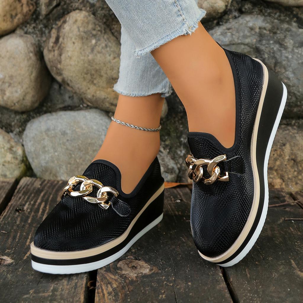 Damen Mokassins mit breiter Weite, Keilabsatz Slipper, Bequeme Arbeitsschuhe für Damen