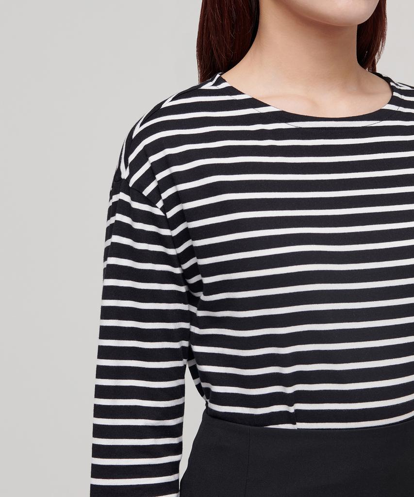 MUSINSA STANDARD WOMAN Women'S Striped Boat Neck Long Sleeve T-Shirt [Black/Ivory]
