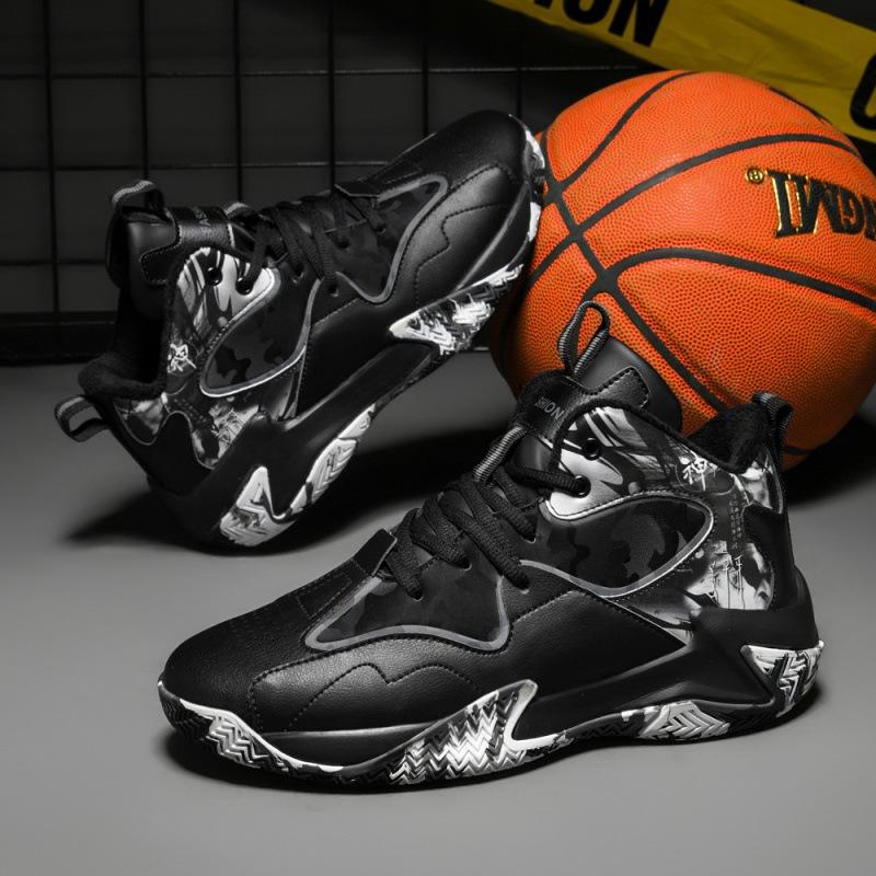 Microfiber leather velvet youth basketball shoes large size wear-resistant rubber sole casual sports shoes autumn and winter models 36
