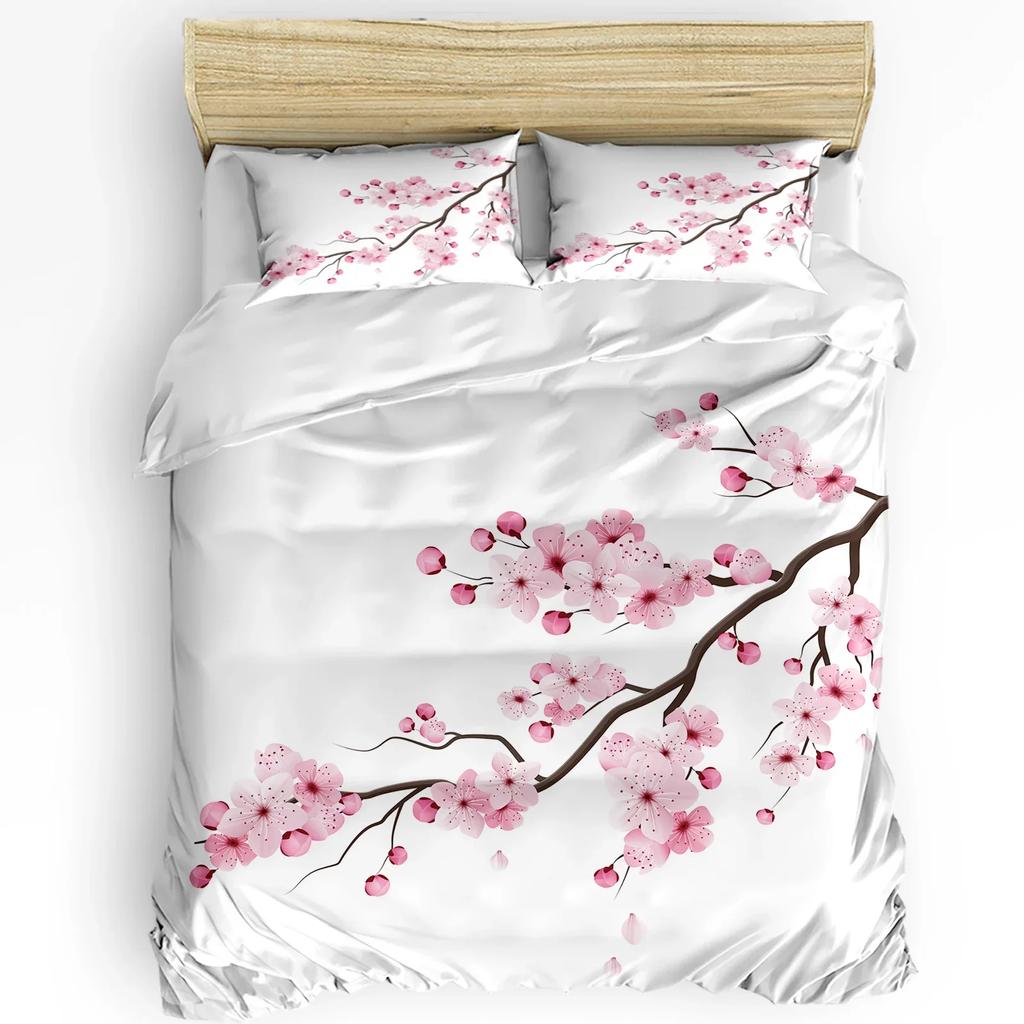 Plant Pink Cherry Blossom Art Bedding Set 3pcs Duvet Cover Pillowcase Kids Adult Quilt Cover Double Bed Set Home Textile