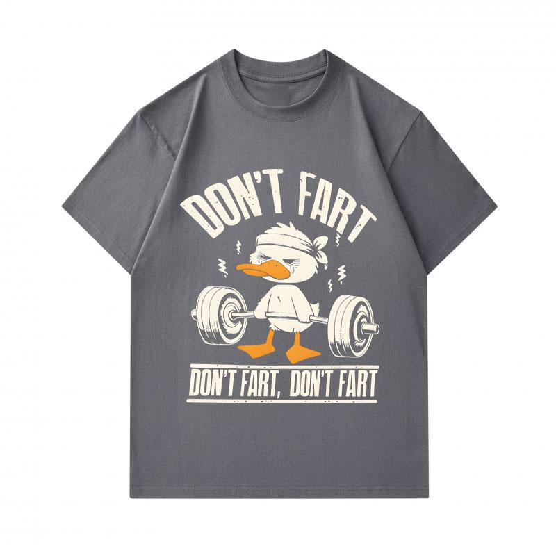 Men's 100% Cotton Crew Neck Short Sleeve T-Shirt, Funny Weightlifting Duck Don't Fart Graphic Casual Workout Humor Tee for Gym Sports Daily Wear