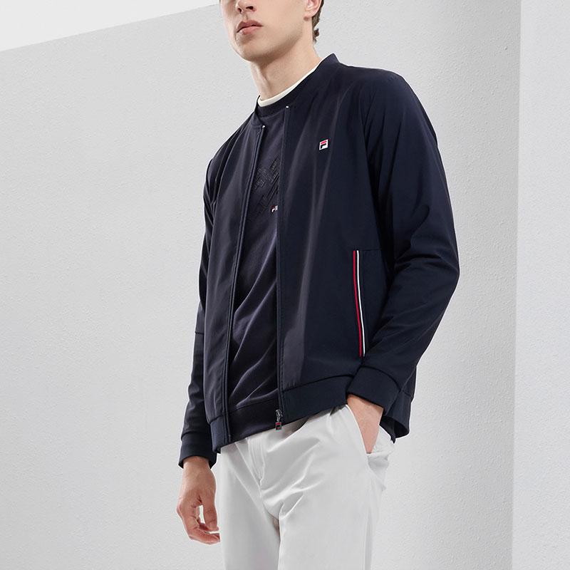 Fila Solid Color Logo Knit Jacket Men Jackets Legendary-Blue F11M331501ANV