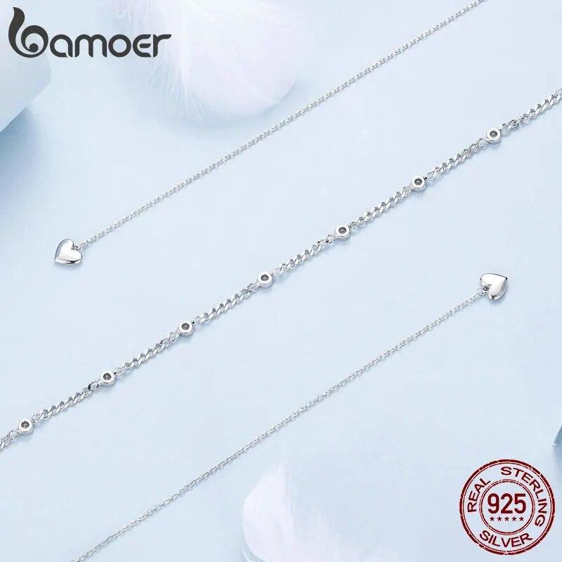 BAMOER 925 Sterling Silber Schmuck Doppellagiger Liebesherz-Halskettenanhänger Weißgold vergoldet zierlicher Halsreif für Frauen Mädchen