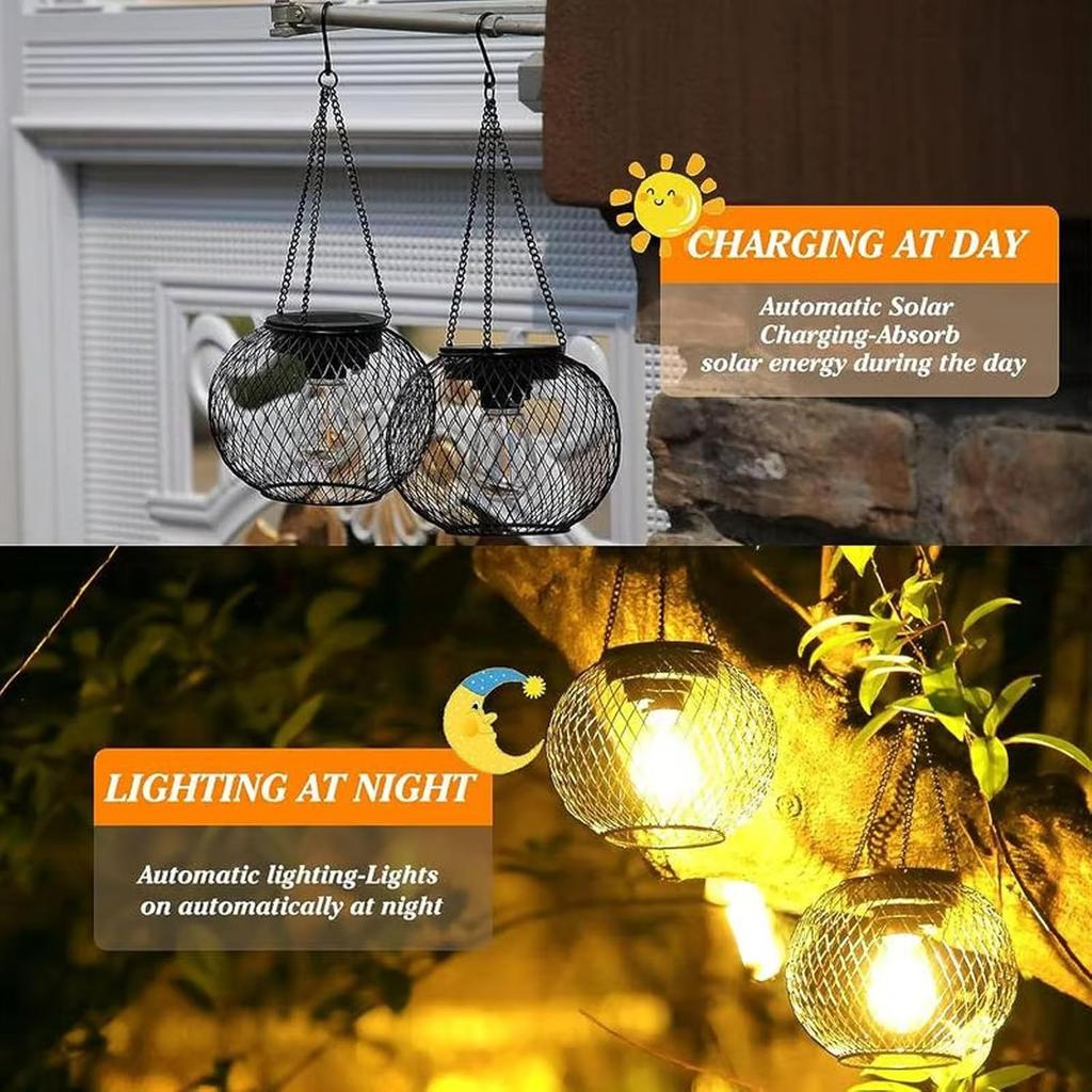 Waterproof Outdoor Solar Hanging Light,Upgraded Metal Hanging Solar Lights Lantens for Outside Decorative Lanterns for Garden Yard Patio