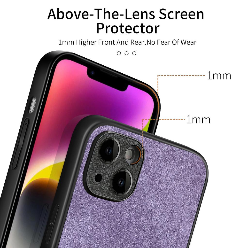 For iPhone 14 Plus Case Shockproof Slim Retro Leather Phone Back Cover