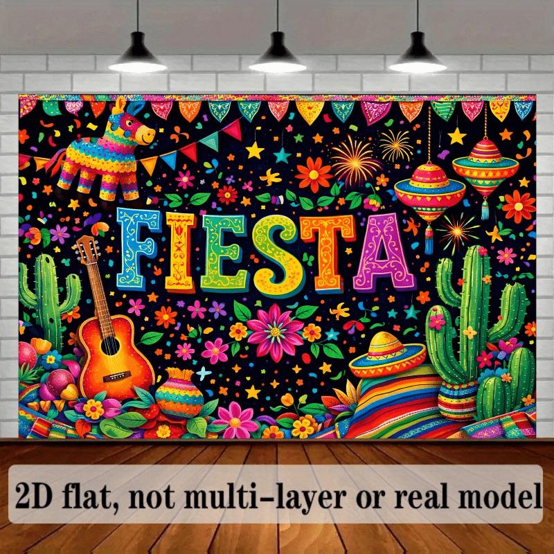 The 2D Background Image of the Carnival Themed Party Features Colorful "Fiesta" Text In the Center