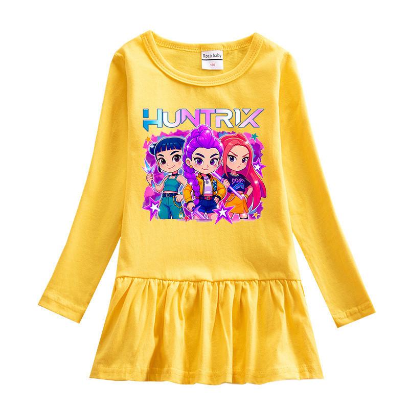 Dziewczęca Sukienka Kpop Rumi Zoey Mira z Nadrukiem Huntrix i Plisowaną Siateczką