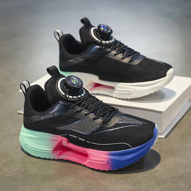 Spring and Summer Children's Breathable Sports Shoes Jue Ying Running Shoes Rotating Buckle Primary School Students Physical Education Class Leisure