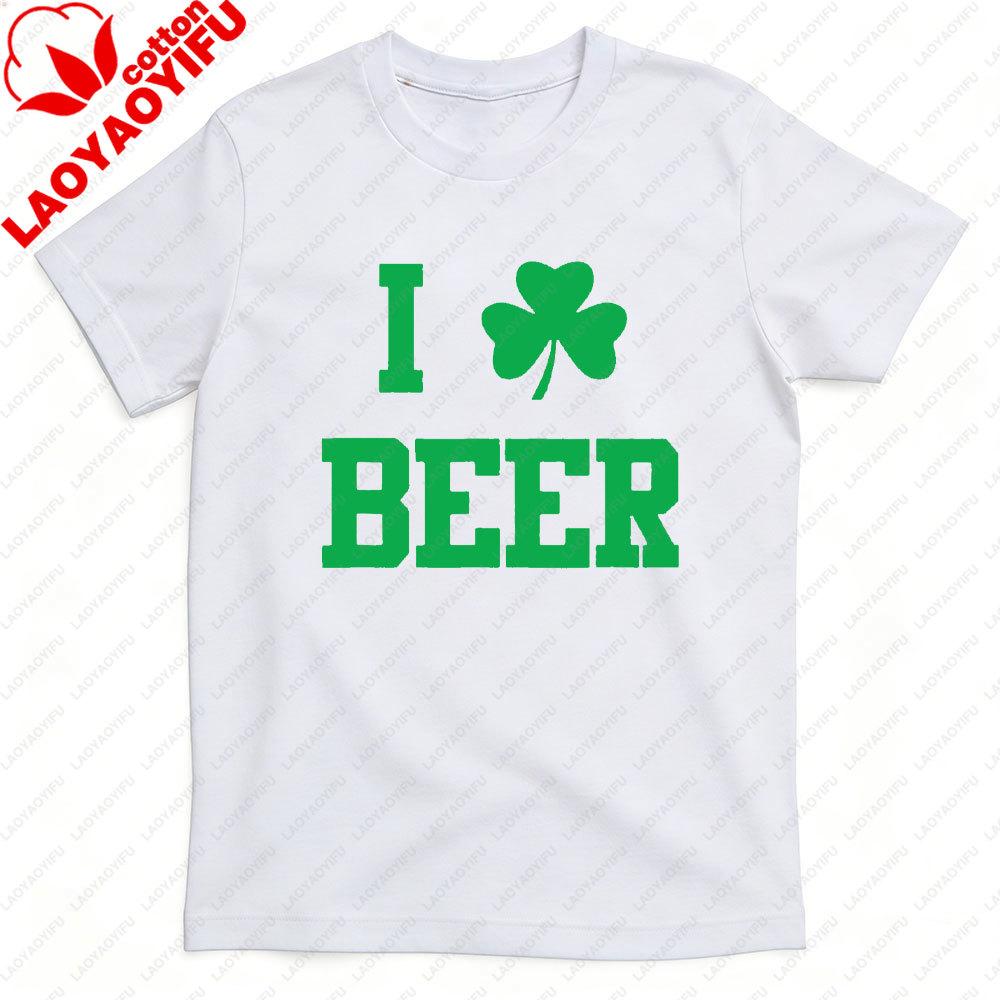 Funny St Patricks Day Shirt I Shamrock Beer Men T Shirt I Love Beer Irish Shamrock Graphic Tee St Pattys Day Casual Unisex Tops