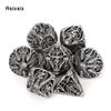 7 Stück Silber Totenkopf Metall Würfel Hohl Metall Polyedrisches Würfel Set Geeignet Für Rollenspiel