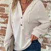 Autumn and Winter New Solid Color Hooded Button Loose Long Sleeve Pullover Sweater for Women
