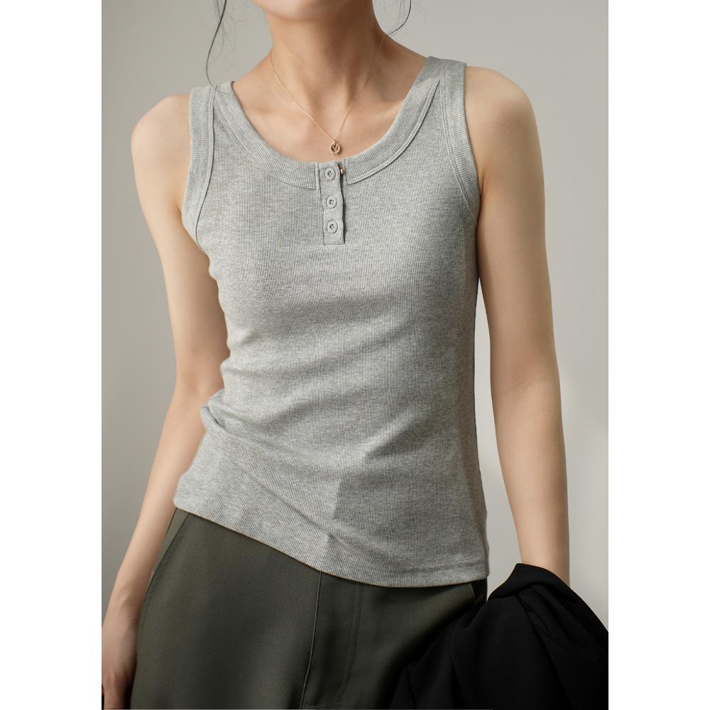 Women's Cover Side Breasts Anti-glare Inner Wear Outside Button Cotton Tank Top