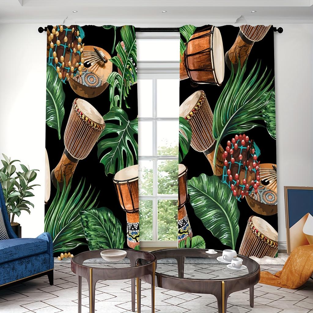 2pcs Nordic Modern Simple Green Palm Leaves Digital Printed Curtain Living Room Curtains Grommet Top Curtains Living Room Office