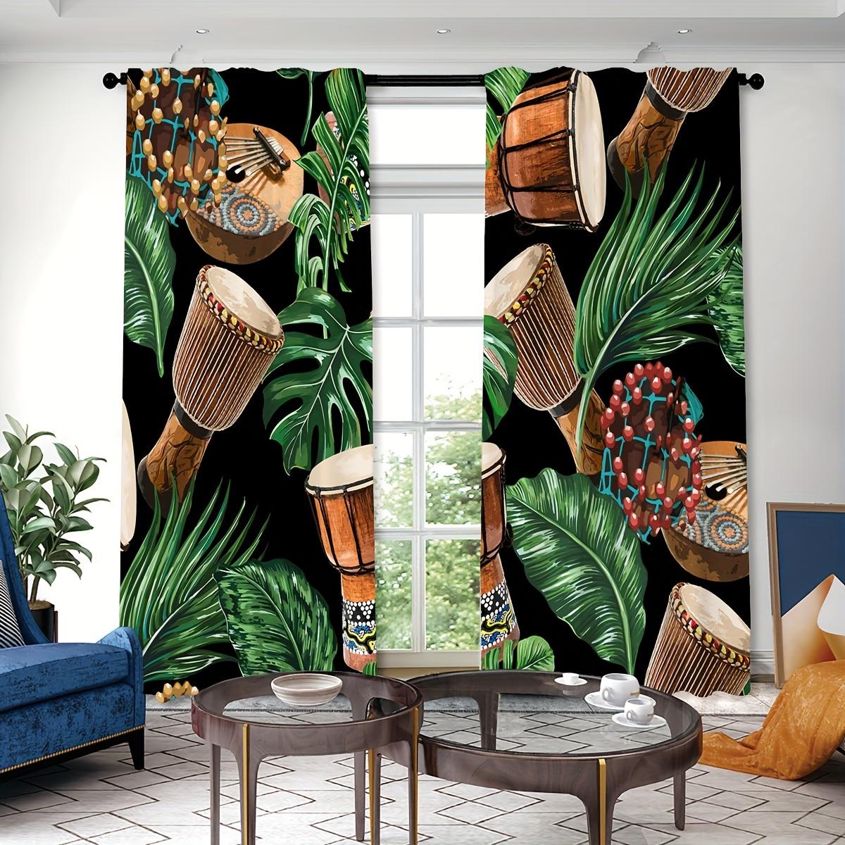 

Nordic Modern Simple Green Palm Leaves Digital Printed Curtain Living Room Drapes Grommet Top Curtains Living Room Office 2x50W100H(CM)&hook