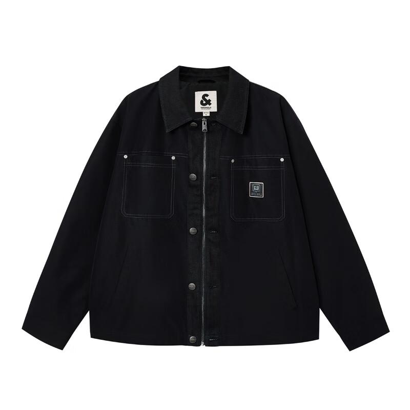JACK&JONES Men's Embroidered Faux Two-Piece Washed Loose Jacket