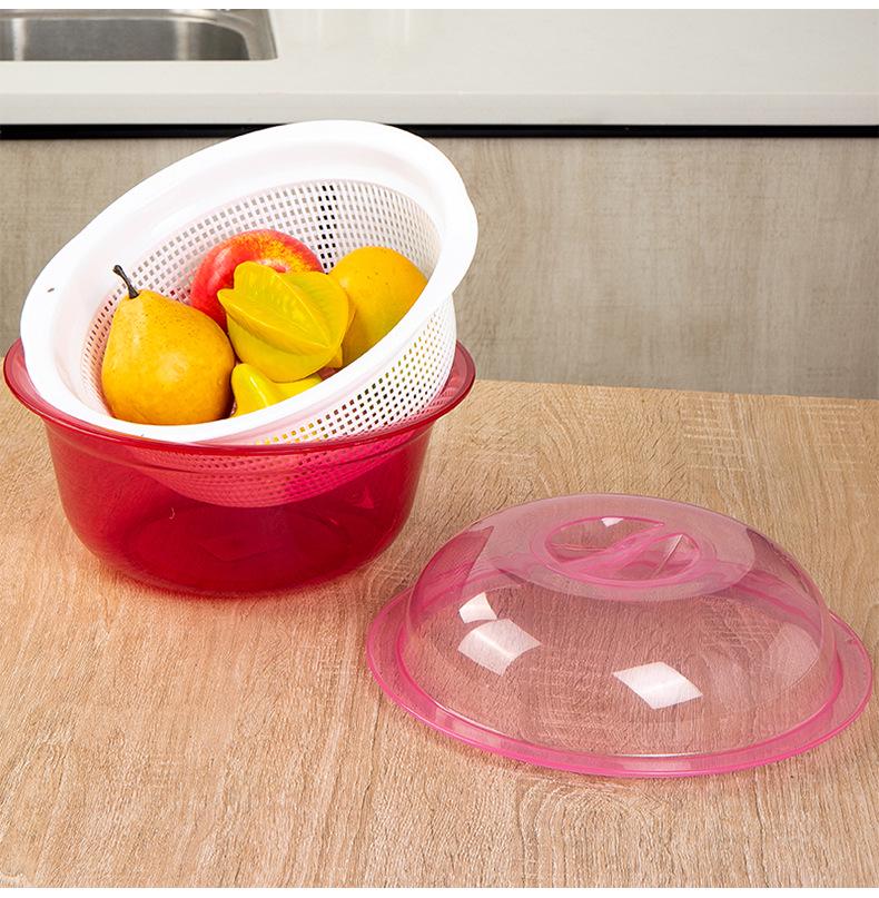 Large Kitchen Double-Layer Drain Basket with Lid for Fruit & Vegetable Washing and Storage