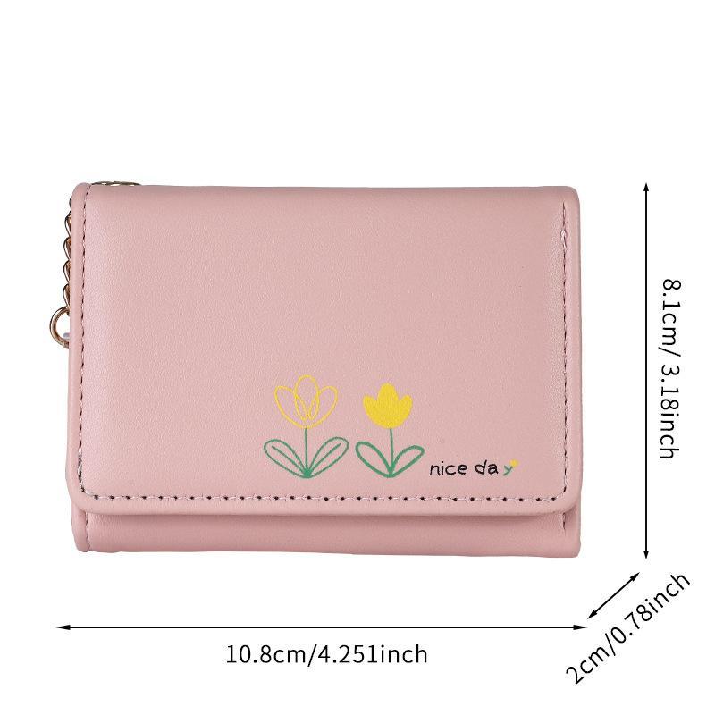 Cute Mini Pu Leather Wallet With Flower Print And Multiple Card Slots Perfect For Women Girls Daily Use Shopping Travel