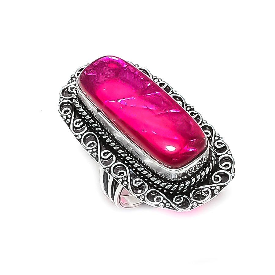 Natural Pink Triplet Opal Gemstone 925 Sterling Silver Jewelry Ring Size 9 ETC-13978