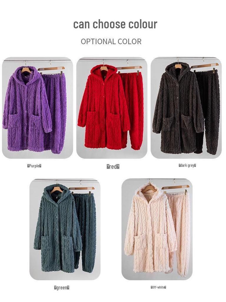 Dámský žakárový pyžamový set a dlouhý župan na zimu 2024 - Všestranné sametové oblečení na doma/ven